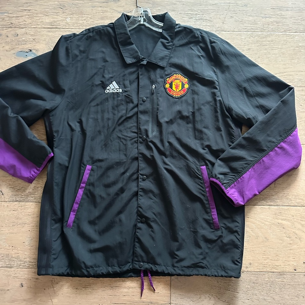 Adidas Manchester United Black Jacket with Purple Accents windbreaker